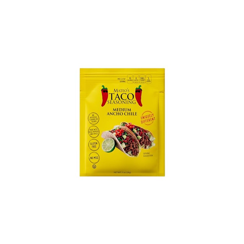 Mateo's Medium Ancho Chile Taco Seasoning Packets, 1 Ounce (Pack
