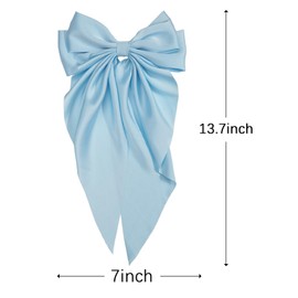 JOYOYO 1Pcs Silky Satin Hair Barrettes Clip for Women, Large Hair Bow Ribbon Clips for Girls Giant Long Bow Hair Clips Ponytail Holder Silk Big Hair Clips Accessories for Women and Girls(blue)