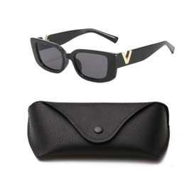 Retro Rectangle Sunglasses Women (Black) + Protection Case