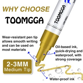 Gold and Silver Permanent Paint Pens - 2 Pack Oil Based Paint Markers, Paint Pens For Rock Painting Car Tyre Metal, Plastic, Canvas, Mugs, Wood, Glass, Quick Drying and Waterproof, Medium Point