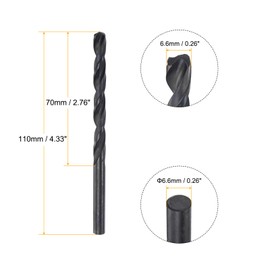 sourcing map 6542 High-Speed Steel Spiral Drill Bit Metal Drill Full Base Black Oxide Drill Bit 6.6 mm 110 mm