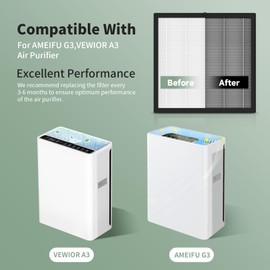4 Pack G3 A3 Replacement Filter Compatible with AMEIFU G3 Sferf-30 (FXAP2W) and VEWIOR A3 Air Purifier, 3-in-1 H13 True HEPA