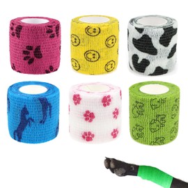 6 Piece Dog Bandage,Vet Wrap Cohesive Bandages,Elastic Comfy Gauze Bandanas,Viscous Motion,Non-Woven Elastic Bandage,Suitable for Dog Bandage Pet Dogs Leg/Ear/Knee/Ankle/Paws Wound Tape