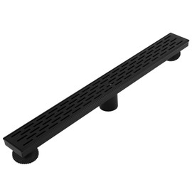 Heaorld 24 Inch Linear Shower Drain Matte Black, Rectangular Shower Floor Drain Kit 304 Stainless Steel, Removable Brick Pattern Grate, Hair Catcher, Leveling Feet