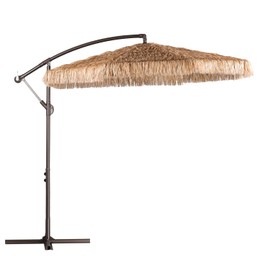 BPS 9FT Cantilever Tiki Thatch Patio Umbrella, Hand-Push Tilt Offset Umbrella for Outdoor, Poolside, Backyard, Beach - Natural Straw Look (No Base)