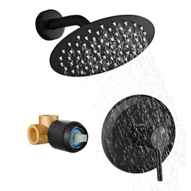 HUCKLE Shower Faucet Set with Shower Head, 6-Inch Black Shower Faucet with Valve, Single-Handle Rainfall Shower Head, Matte Black Shower Head for Bathroom