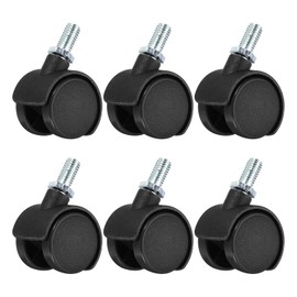 M METERXITY 6 Pack Swivel Casters - 360 Degree Threaded Stem Mount Wear-Resistant Cart Trolley Wheels, Apply to Furniture Workbench Desk (1 Inch, Black)