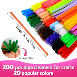 Praisebank Pipe Cleaners, (200pcs 20 Multi-Colored), Chenille Stems for Crafts, 12 inch Long, Arts &Crafts Supplies
