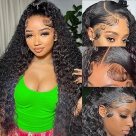 Deep Wave 13x4 Lace Front Wig Human Hair 180% Density Echthaar Perücke Deep Wave Glueless Wig Human Hair for Women Echthaar Perücke (Deep wave human hair wig, 22 Inch)