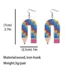 Teacher Dangle Earrings Colorful Leopard Pencil Ruler Shape Resin Wood