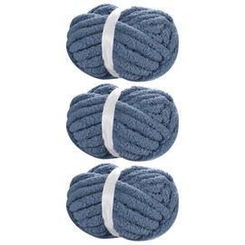 BSRHOME Chunky Chenille Yarn for Hand Knitting,Fluffy Soft Jumbo Yarn by Circular Needle & Crochet Hook,Super Bulky Big Yarn for Chunky Blanket,Large Thick Arm Knitting Yarn,3 Pack,Country Blue