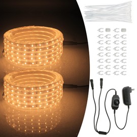 RYGDENG 66ft/ 20m 12v Outdoor Light Strip- 1200 LEDs Warm White Dimmable Thick Flat Rope Light Waterproof for Street,Ceiling,Backyards,Commercial Use Indoor Outdoor Tape Lights