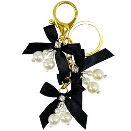 Xiaocmm Pearl Bow Keychain, Bow Gold Keychain Women's Keychain Accessories, Bow Pendant Keyring, for Girls Backpacks Handbags Purses Fashionable Women's Keyrings Car Key Chain Accessories (Black)