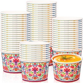 50 Pack 9 oz Fiesta Paper Bowls Mexican Day of The Dead Paper Cups Dia De Los Muertos Flower Disposable Soup Bowls Snack Cups Plates Cinco De Mayo Party Supplies for Taco Dessert Hot or Cold Food