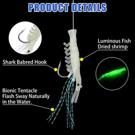 Fishing Bait Rigs,4 Packs/10 Packs Fishing Lure Rigs with String Hook Fish Skin Glow Fishing Lure Fishing Beads Soft Shrimps Flasher Fishing Rigs for Saltwater Freshwater Shrimp-4Packs