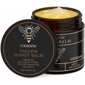 Bálsamo de Sebo y Miel con Aceite de Oliva, 60 g Textura dorada con sebo de res, aceite de oliva, aceites esenciales y miel cruda en un frasco compacto de 60 g.