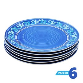 BIG HORN 10 Inch Zanzibar Dinnerware Melamine Plates, Spanish Floral Design (Blue Floral) - 6 Pcs/Set