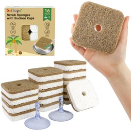 16 Pack Biodegradable Natural Kitchen Sponges, Compostable Cellulose & Coconut​​ Square Scrubber, Dual Sided Dish Sponge for Washing Dishes, Eco Friendly
