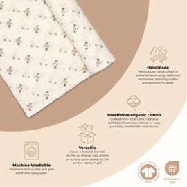Crane Baby 100% Organic Cotton Poppy Single Baby Swaddle Wrap for Boys and Girls, Gender Neutral Newborn Swaddling Blanket, Baby Registry and Gift, 47 x 47 inches