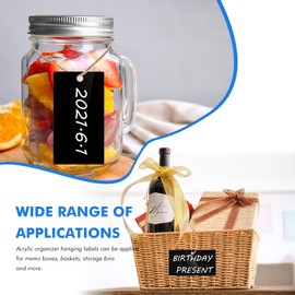 20 Pieces Acrylic Basket Labels Blank Acrylic Organizer Hanging Labels Kitchen Pantry Labels Sign, Basket Labels Clip On with Natural Twine and Chalk Marker for Storage Bins, Wedding Supplies (Black)