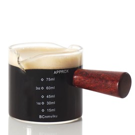 1 Pack Double Spouts Measuring Triple Pitcher Milk Cup with Wood Handle 75ML Espresso Shot Glasses Parts Clear Glass By BCnmviku