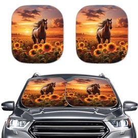 Xhuibop Sunflower Horse Windshield Sun Shade Foldable Car Sunshades for Windshield SUV Decor Keeps Your Vehicle Cool Universal Car Accessories 2-Piece