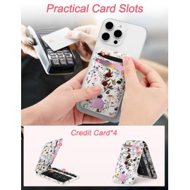 Jusy Phone Card Holder,Magnetic Phone Wallet Stand Adjustable Leather, Cute Pattern Wallet for Women Girls - Retro Flower