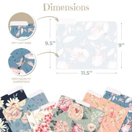 Decorative File Folders, 12 Pack, 6 Designs, Heavyweight, Letter Size (9.5" x 11.5") with 1/3 Cut Tab, Traditional Floral Designs with Matte Finish, Fashion Folders by Better Office Products