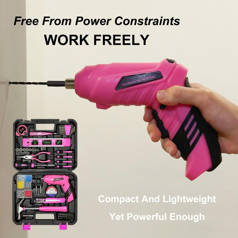 Pink Toolbox Essentials for Women Girls Starter DIY Drilling Kit