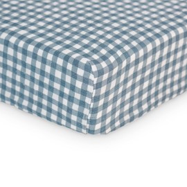 Lulujo Soft Cotton Baby Crib Sheet (Navy Gingham)