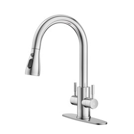 Hurran Kitchen Sink Faucet with Pull Down Sprayer, 2 Handles High Arc Stainless Steel Kitchen Faucet with Escutcheon, Suitable for Kitchens, RVs, and Bars, Brushed Nickel