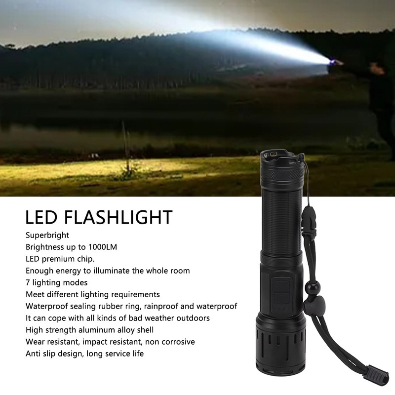 Super Bright Flashlight 7 Modes Waterproof LED Rechargeable Handheld Flashlight