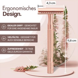 SkinVe® Premium Safety Razor Rose Gold Edition for Women Including 10 Razor Blades I Zero Waste Wet Razor I Sustainable Metal Safety Razor with Double Blade I Plastic-Free