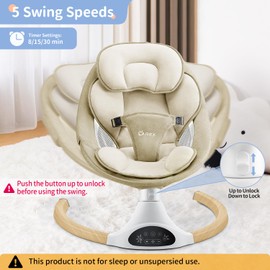 LAREX Baby Swing Infant Swing Electric Toddler Baby Rocker Portable for Newborn Boy Girl, 5 Sway Speeds with Remote Control, 10 Preset Melodies and Bluetooth, 0-6 Months Max 20 Lbs (Khaki)