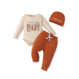 Renotemy Newborn Preemie Baby Boy Clothes Fall Winter Spring Infant Coming Home Outfits Brown Romper Bodysuit Pants Set Shower Gifts Mamas Baby Boy Newborn Essentials 0-3 Months Photography Outfits