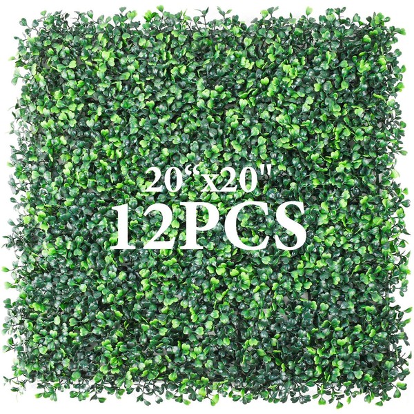 Artificial Greenery Boxwood, Privacy Fence Screen Faux Plant, UV Resistant Topiary Hedge, for Outdoor Indoor Use as Wall Backdrop, Garden, Backyard, Event Decorations (20” x 20”)