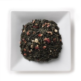Mahamosa Strawberry Lychee Sencha Tea 4 oz - Loose Leaf Flavored Green Tea Blend (with flavoring, freeze-dried strawberry pieces, jasmine blossoms, rose petals)