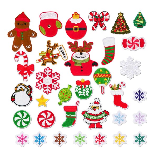 Sxutop Pack of 33 Christmas Patches Appliques for Sew-On Christmas