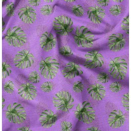 Soimoi Purple Moss Georgette Fabric Monstera Leaves Fabric Prints By metre 42 Inch Wide