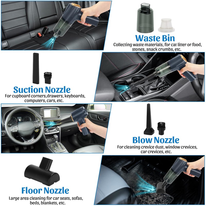Mini Handheld Vacuum, 12000pa Car Vacuum Cleaner and Air Duster