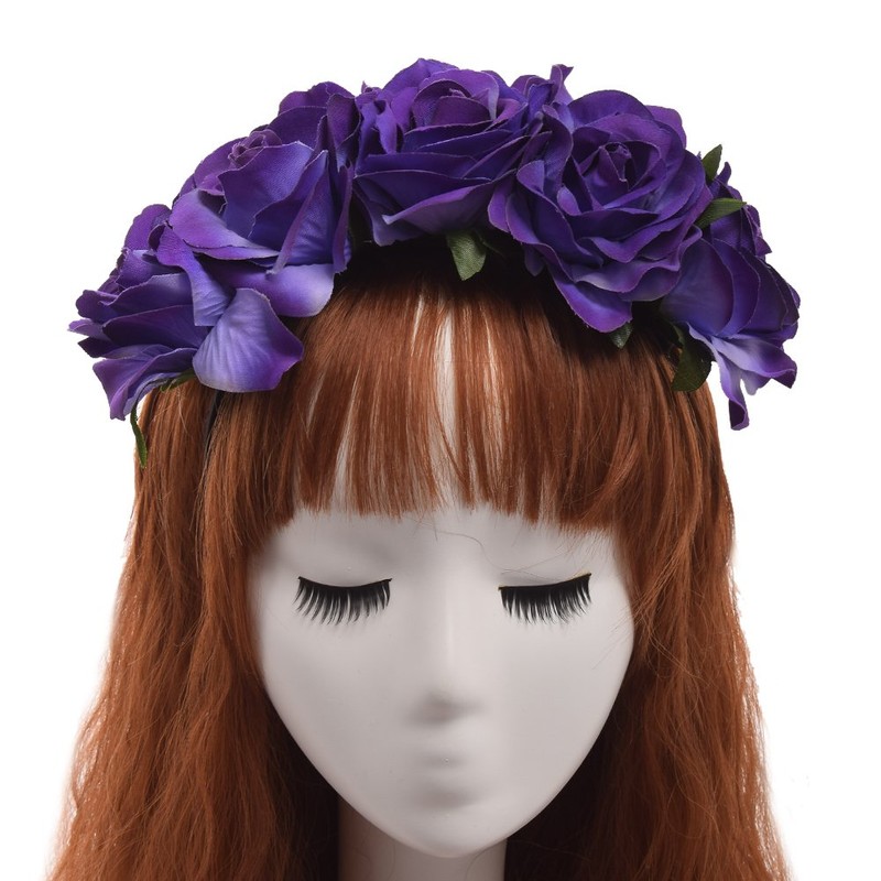 Gothic Lolita Rose Flower Headband Punk Crown HairBands (purple)