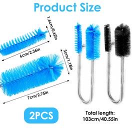 2 Pcs Flexible Drain Pipe Cleaning Brush, 36" Extra Long Double Ended Nylon Bristles and Stainless Steel Tube Cleaners, 2 Brush Head Sizes for Kitchen Sink, Pipe and Hose Cleaning (Black+Blue)