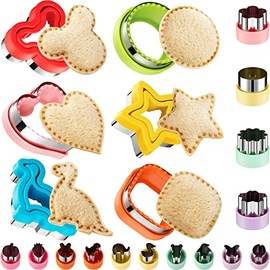 Juego de 20 cortadores y selladores de sándwiches para niños, cortador de galletas de corazón de día festivo, forma de frutas y verduras, caja de almuerzo bento para niños y niñas con estrella de