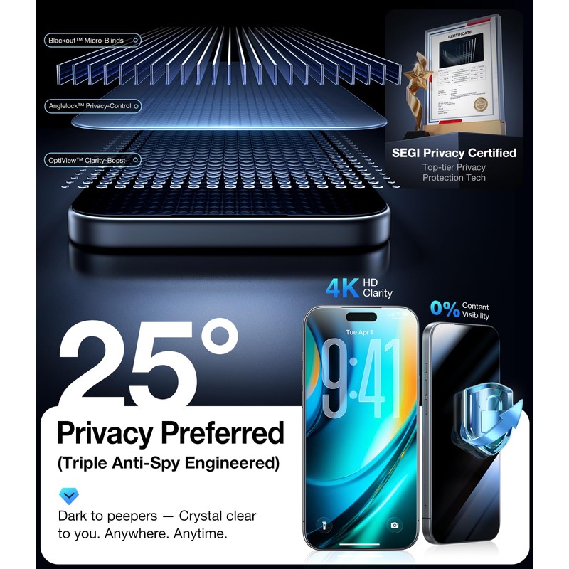 UltraGlass TOP 9H+ Armor for iPhone 16 Pro Max Privacy