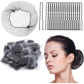 50 juegos de Redecillas Invisibles para Cabello,Incluye 50 Redecillas de Malla y 50 Pinzas Forma de U,Redecilla Elástica Invisible para Mujer,Ajustable,Ideal para Hacer Moños,Bailarina,Negro