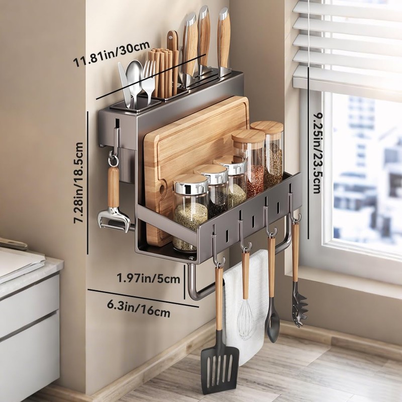 Multifunctional Wall-Mounted Knife Holder Kitchen Utensils Holder Spice Storage Organizer