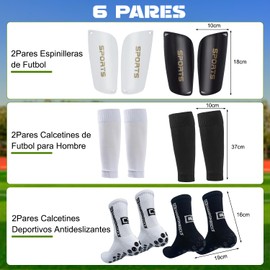 OYANIA 8 Piezas Espinilleras de Futbol y 2 Pares Calcetines Antiderrapantes de Deportivos Futbol para Hombre,2 Sets de Protección de Piernas de Fútbol,Protección de Cojín EVA,para Adolescentes,Adultos