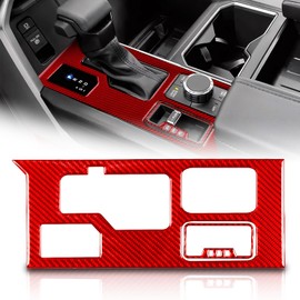 WODHMIEY Central Control Gear Shift Panel Cover Trim, Gear Shift Panel Trim Replacement, Decorative Sticker for Tundra Sequoia 2022-2024, Carbon Fiber Material (Red, with 4WD)