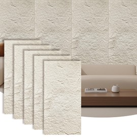 Artbrix 5-Pack 3D Faux Stone Wall Panels, PU Cement-Texture Wainscoting Panels for Interior Walls – Waterproof & Lightweight, Covers 38.7 Sq.Ft, 47.2" x 23.6", for TV Wall, Office, Living Room,White