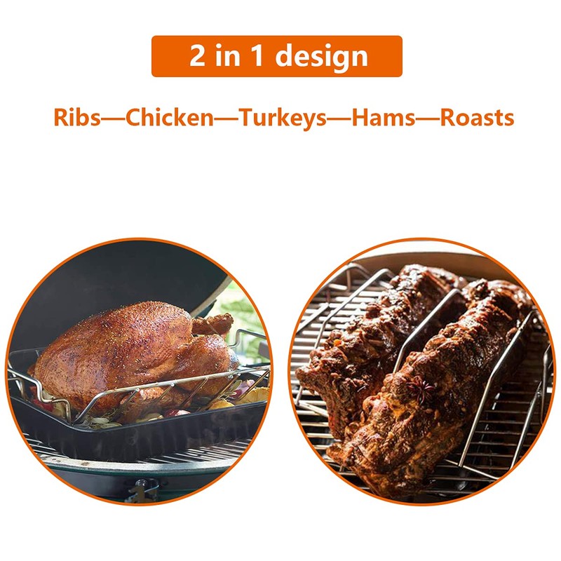 DOLAMOTY Rib Racks for Big Green Egg, Turkey Roasting Rack